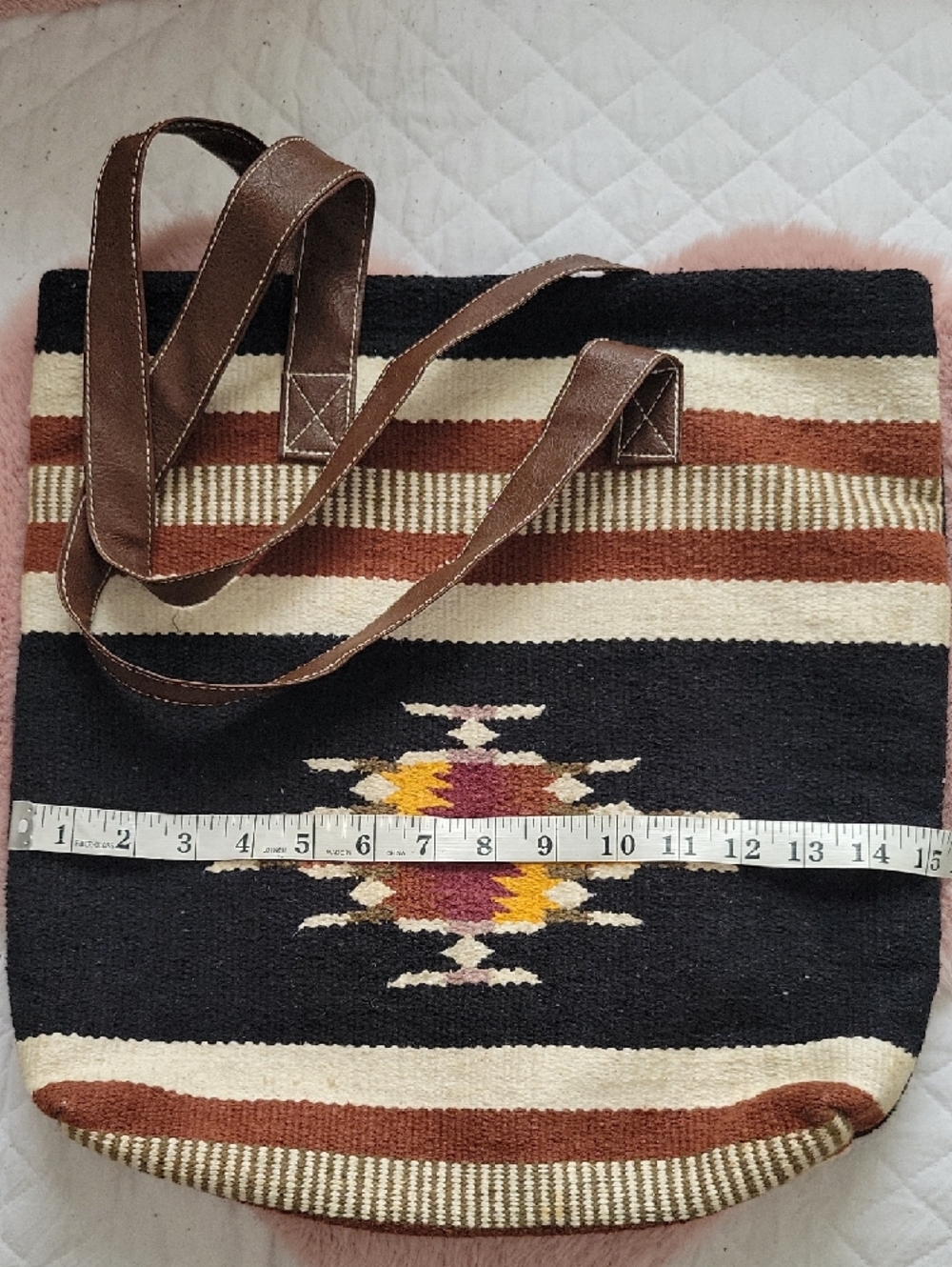 Southwestern Woven Tote Bag in Black, Brown & Cream - Picture 2 of 9